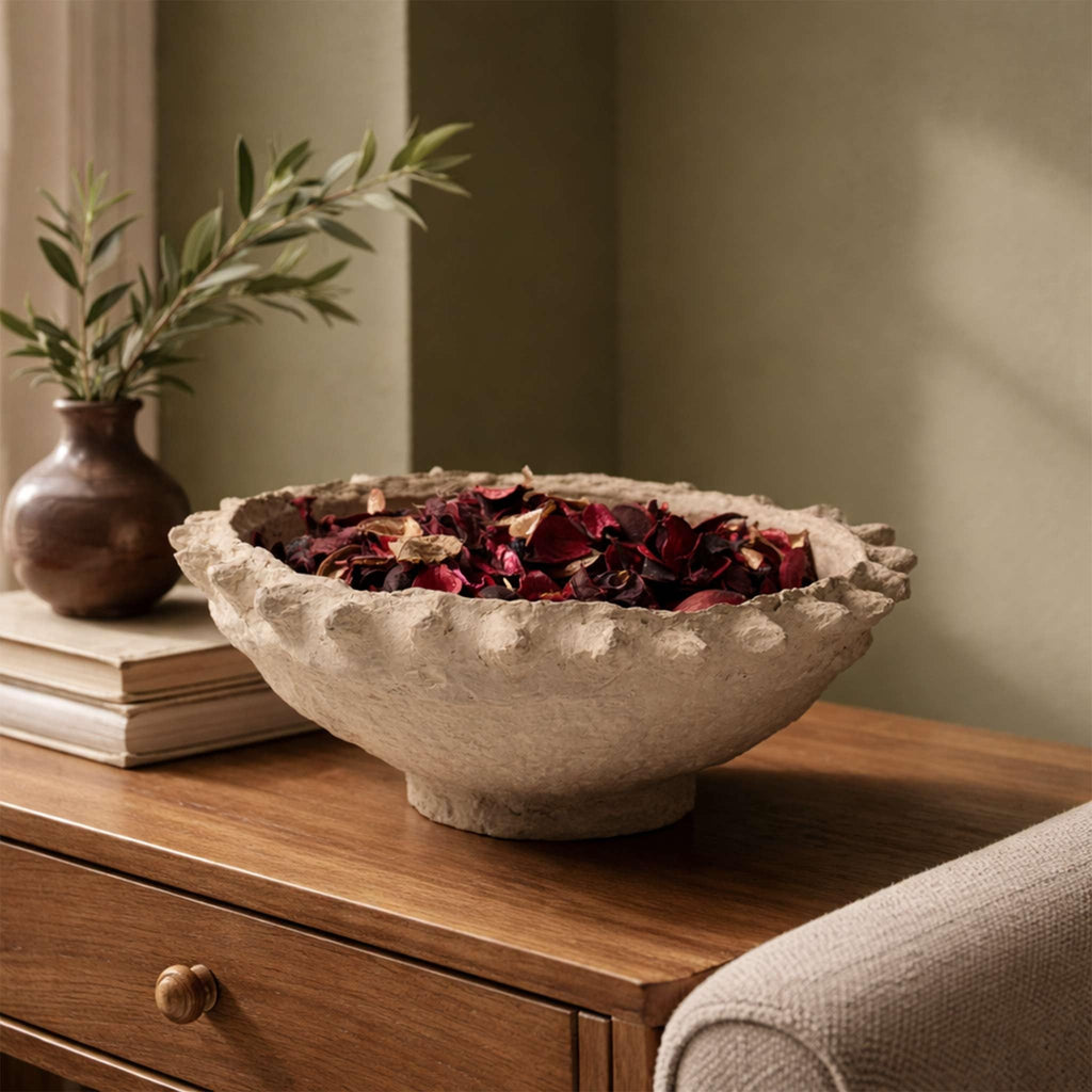 Set of 3 Handmade Paper Mache Decorative Bowls – Rustic Textured Nesting Bowl Set for UK & European Home Décor, Eco-Friendly Boho Centrepiece, Potpourri & Table Display Bowls